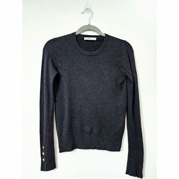 Zara Basic Minimalist French Knit Sweater Top Gray Long Sleeve Size Small - Picture 1 of 11